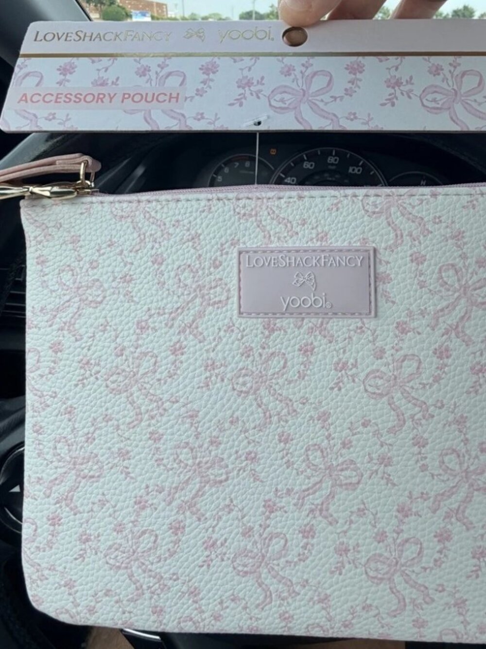 LoveShackFancy x Yoobi Pink Bow Ribbon Accessory Pouch Wristlet Target NWT